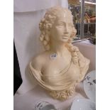 A classical style female bust, 53cm tall x 42cm wide, COLLECT ONLY.
