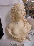 A classical style female bust, 53cm tall x 42cm wide, COLLECT ONLY.