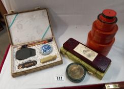 A calligraphy set, Chinese boxes and other collectable items
