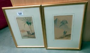 2 watercolour Egyptian scenes of pyramids, signed W Ward