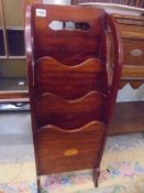 A superb quality solid mahogany magazine/music rack with shell inlay, COLLECT ONLY.