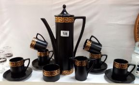 A Port Meirion black coffee set by Susan Williams-Ellis