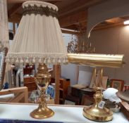 A brass table lamp and brass desk bankers lamp