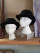 2 bowler hats by H Pearson, Kirkgate, Newark size 6 and 5/8ths and Ernest Randall Neward size 6