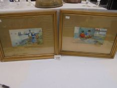 A pair of framed and glazed Dutch watercolours, images 20 x 10 cm, frame 38.5 x 30cm.