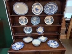 A selection of blue and white pottery including tureens, plates, bowl, including Royal Doulton, blue