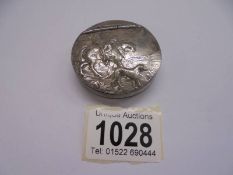 A James Dixon Cornish pewter snuff box with hunting scene lid.