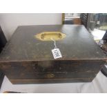 A 19th century traveling writing box with brass monogrammed escutcheon and inkwells,