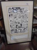 A framed and glazed comic strip insc. 'To John Menzies, Warrington with thanks for all your efforts