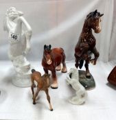 A quantity of horse ornaments including Beswick rearing horse, 1 a/f