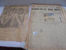 MOHATMA GHANDI - A quantity of USA newspapers circa 1948 relating to the death of Mohatma Ghandi