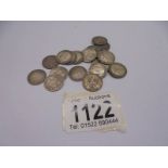 Approximately nineteen silver threepenny bits, 25.9 grams.