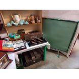 A vintage Mahjong set and various counters, dominoes & a games table etc. (games table missing 1