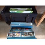 A large vintage tool chest, smaller metal tool chest and contents COLLECT ONLY