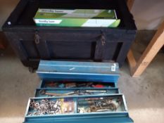 A large vintage tool chest, smaller metal tool chest and contents COLLECT ONLY