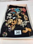 A quantity of vintage costume jewellery brooches including Scottish etc