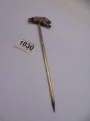 A vintage French silver plated meat skewer with wild boar finial.