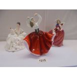 Three Royal Doulton figures - Karen HN2388, Autumn Breezes HN1924 and My Love HN2339.