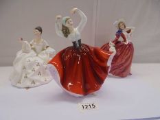 Three Royal Doulton figures - Karen HN2388, Autumn Breezes HN1924 and My Love HN2339.