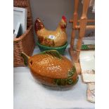 A large lidded chicken egg holder and a large lidded fish dish marked KIL00401 COLLECT ONLY