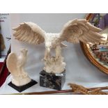2 ornate eagle ornaments, 1 on marble base, 1 claw a/f