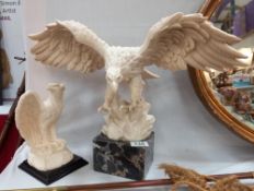 2 ornate eagle ornaments, 1 on marble base, 1 claw a/f