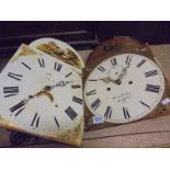 Two painted dial Grandfather clock movements in need of attention.
