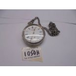 A silver Kay's 'Perfection' lever pocket watch on silver chain.