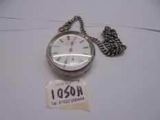 A silver Kay's 'Perfection' lever pocket watch on silver chain.