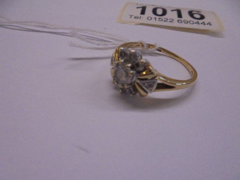 A yellow gold cluster ring, marked 10k, size Q, 3.2 grams. - Image 3 of 3