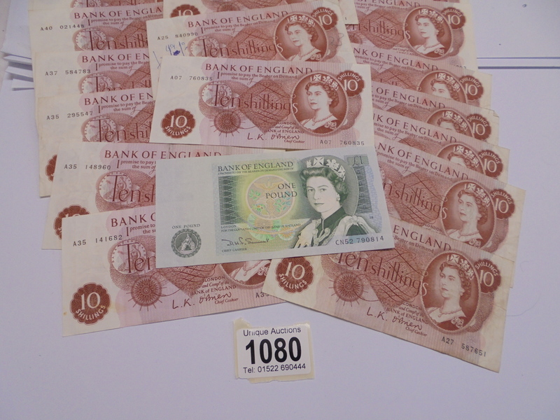 Twenty seven Bank of England 10/- notes and a £1 note. - Image 3 of 3