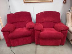 Two large red comfy armchairs, COLLECT ONLY.