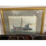 A watercolour of a Battleship signed Kenneth Cooper 95