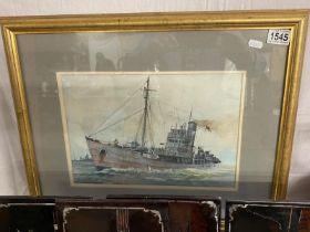 A watercolour of a Battleship signed Kenneth Cooper 95