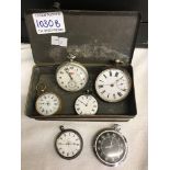 6 pocket watches in an old tin