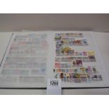 A stamp album started with several incomplete pages, lots of world stamps.