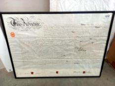 A good early framed and glazed stamped indenture