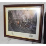 A signed limited edition print 'mid morning depature' steam train in station no 34/500 COLLECT ONLY