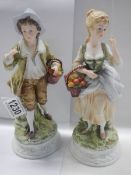 A pair of un-marked bisque porcelain figures.