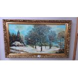A gilt framed oil on canvas of Snow scene 88 x 52 cm