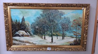 A gilt framed oil on canvas of Snow scene 88 x 52 cm