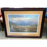 A limited edition 306/500 James D Preston print of farm, village & mountains (77cm x 59cm) COLLECT