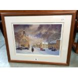 A signed framed & glazed print by Sean Bolan of classic cars in street scene COLLECT ONLY