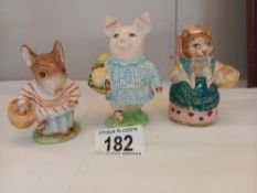 3 Beswick Beatrix Potter figures, Mrs Tittlemouse, cousin Ribby, little pig Robinson