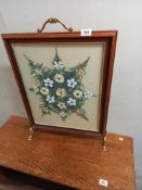 An arts & craft fire screen with dried flowers COLLECT ONLY