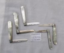 5 silver bladed Mother of Pearl penknives