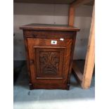 An Edwardian pot cupboard with carved door panel COLLECT ONLY