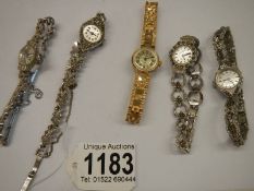 Five ladies cocktail watches, all in working order.