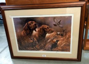 Number 251 of 500 signed print of dogs & pheasants (80cm x 64cm ) COLLECT ONLY