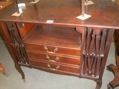 A Victorian mahogany side chest with fretwork book rack, COLLECT ONLY.